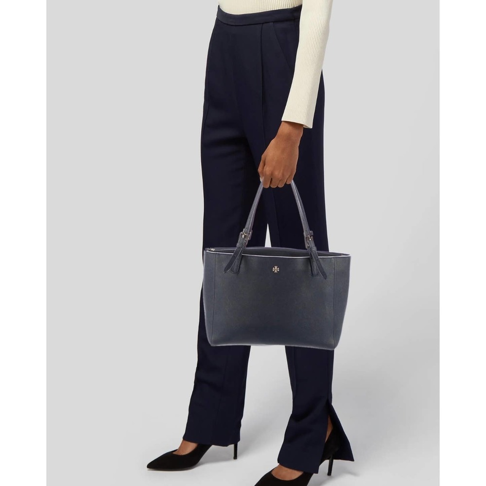 Tory Burch York Buckle Tote Bag navy gold hardware
